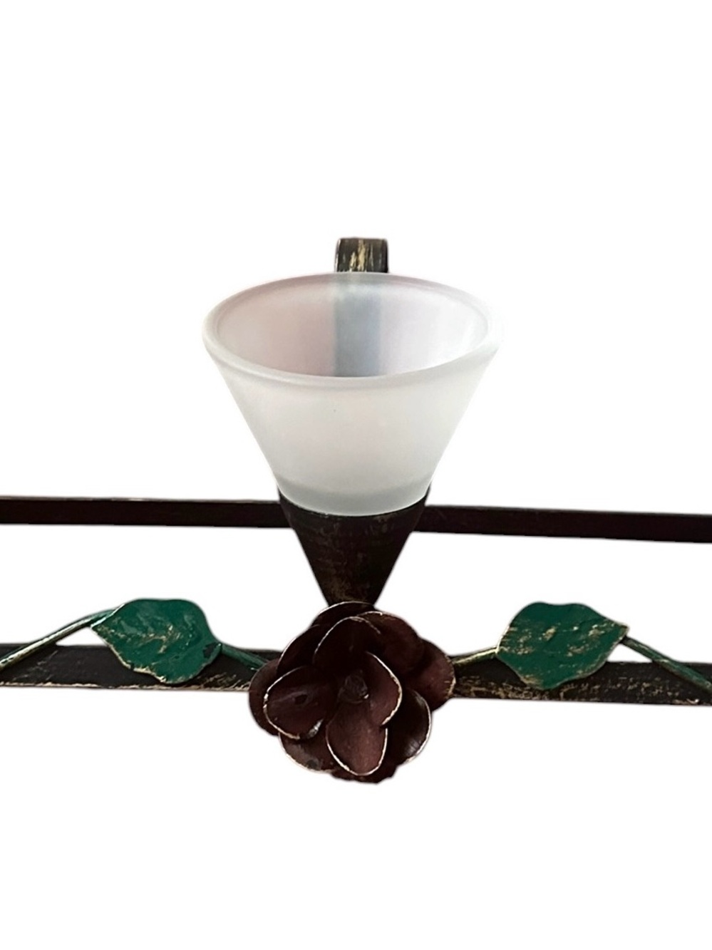 Vtg Toleware Style Metal Decorative Rose Floral Tealight Candle Holder Stand